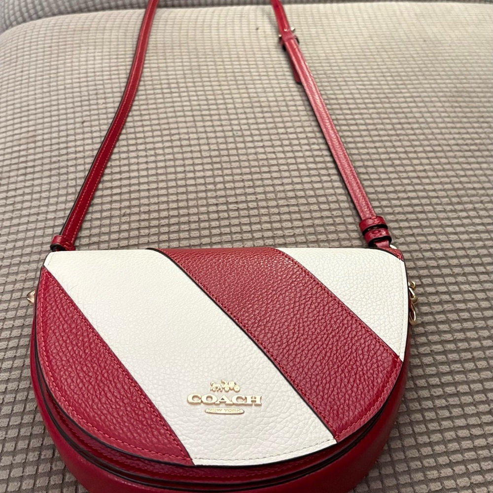 Coach Striped Red and White Crossbody Bag
